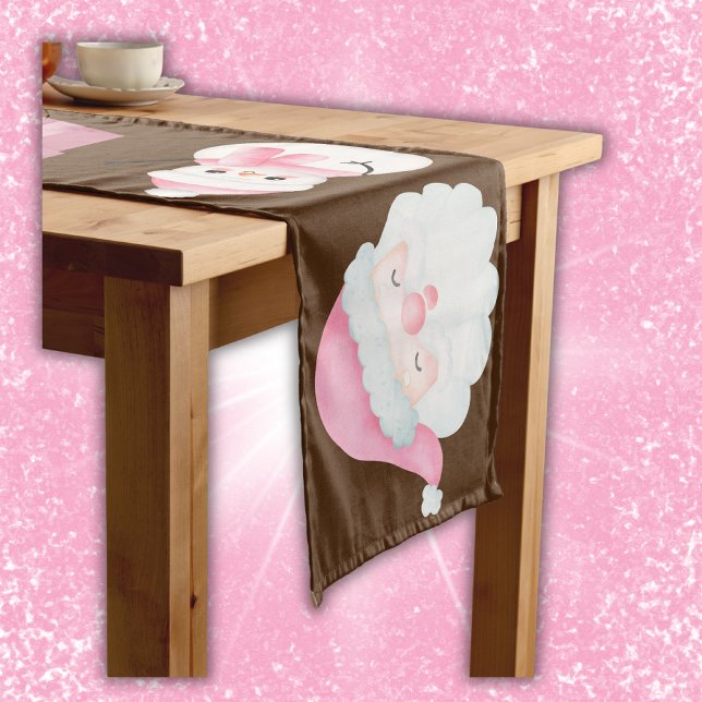 Pink Christmas Icons on Brown | Großer Tischläufer (Von Creator hochgeladen)