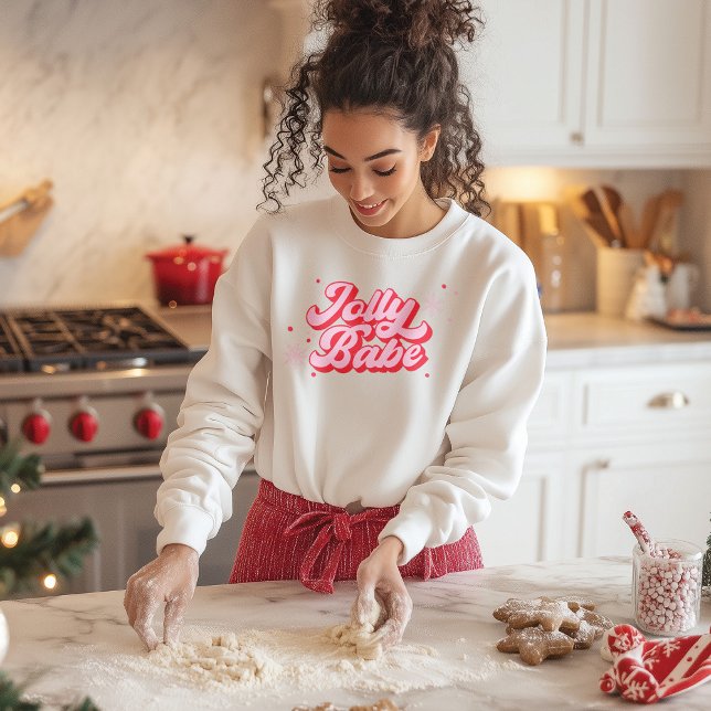 Pink Christmas Jolly Babe Trendy Schriftart Sweatshirt (Red & Pink Jolly Babe Trendy Script Sweatshirt)