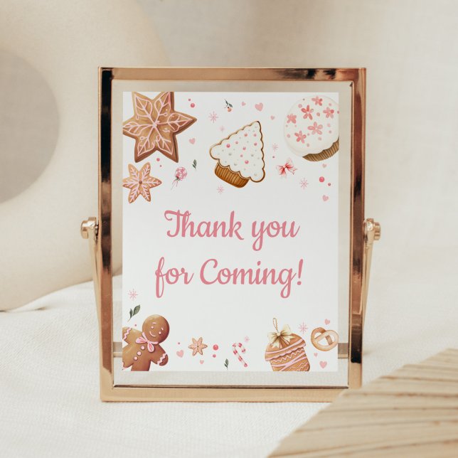 Pink Christmas Little Cookie Vielen Dank für Ihr K Poster (Christmas Little Cookie Gingerbread Baby Shower Thank you for Coming Sign)