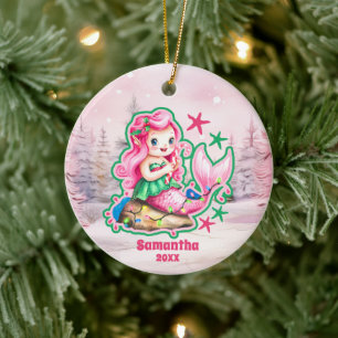 Pink Christmas Meerjungfrau Kinder Foto Ornament