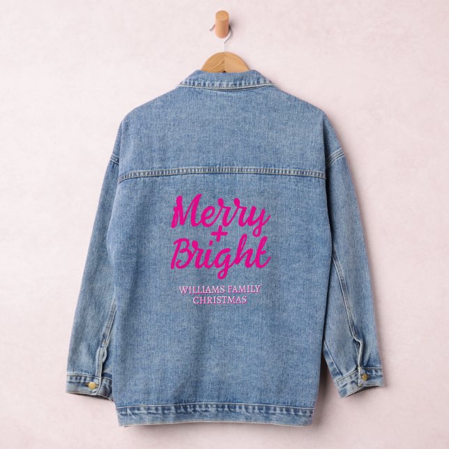 Pink Christmas Merry Bright Familiennamen Jeansjacke (Hangar)