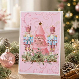 Pink Christmas Nutcracker and Tree Christmas Card Karte