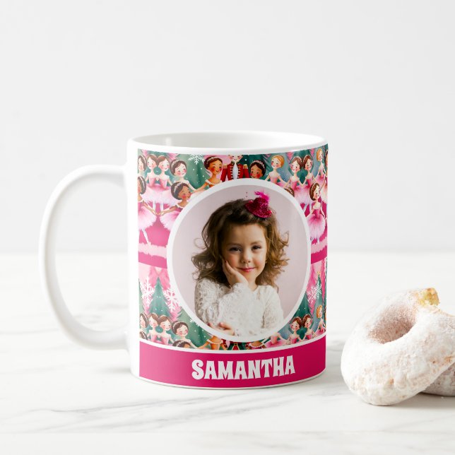 Pink Christmas Nutcracker Ballerina Kinder Foto Ta Kaffeetasse (Mit Donut)