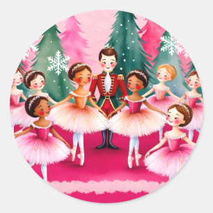 Pink Christmas Nutcracker Ballerina Kindergeburtst Runder Aufkleber