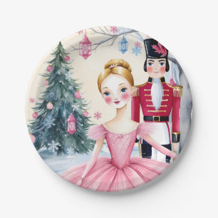 Pink Christmas Nutcracker Ballet & Ballerina Pappteller