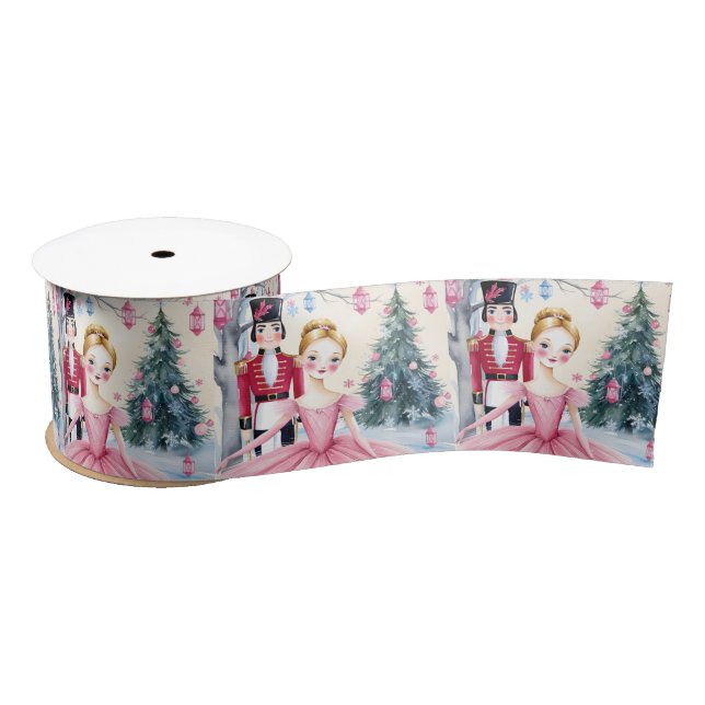 Pink Christmas Nutcracker Ballet & Ballerina Satinband (Spule)