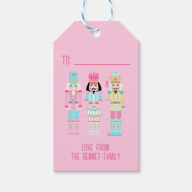 Pink Christmas Nutcracker Pastel Personalized Name Geschenkanhänger (Vorderseite)