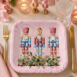Pink Christmas Nutcracker Trio Paper Plate Pappteller