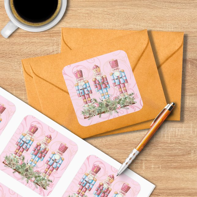 Pink Christmas Nutcracker Trio Square Sticker (Von Creator hochgeladen)