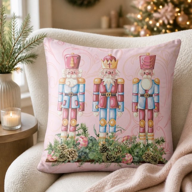 Pink Christmas Nutcracker Trio Throw Kissen (Von Creator hochgeladen)