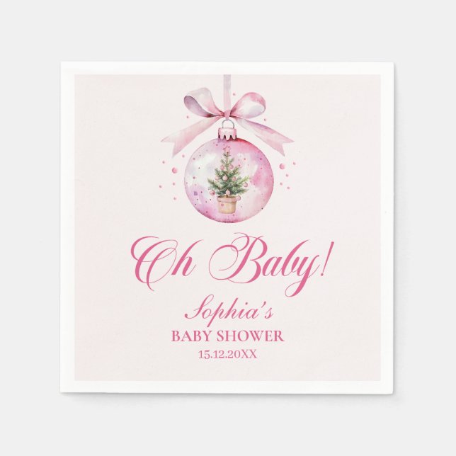 Pink Christmas Ornament Baby Shower Serviette (Vorderseite)