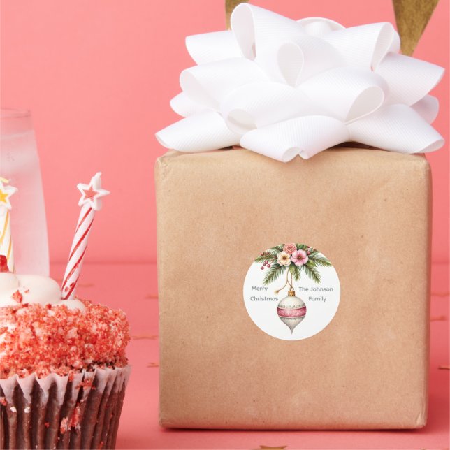 Pink Christmas Ornament Holiday Runder Aufkleber (Party)