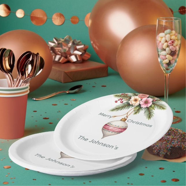 Pink Christmas Ornament Pappteller (Multi)