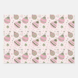 Pink Christmas Ornament Wrapping Paper Geschenkpapier Set