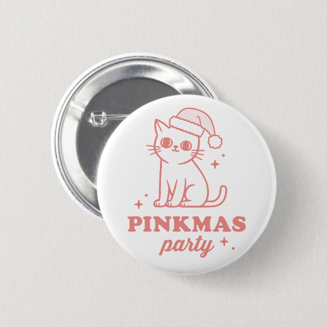 Pink Christmas party pinkmas aesthetic cat Button (Vorne & Hinten)