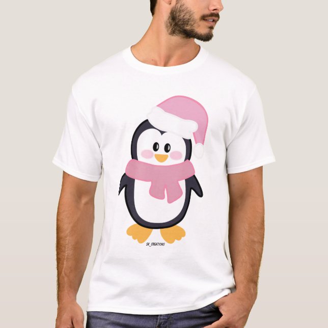 Pink Christmas Penguin Basic Men's T - Shirt (Vorderseite)