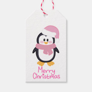 Pink Christmas Penguin Frohe Weihnachten Geschenkanhänger