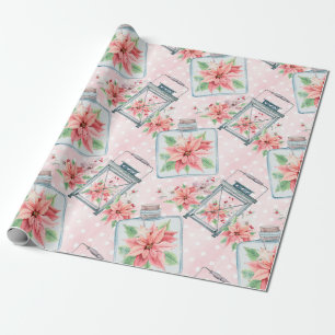 Pink Christmas Poinsettia Blume Geschenkpapier