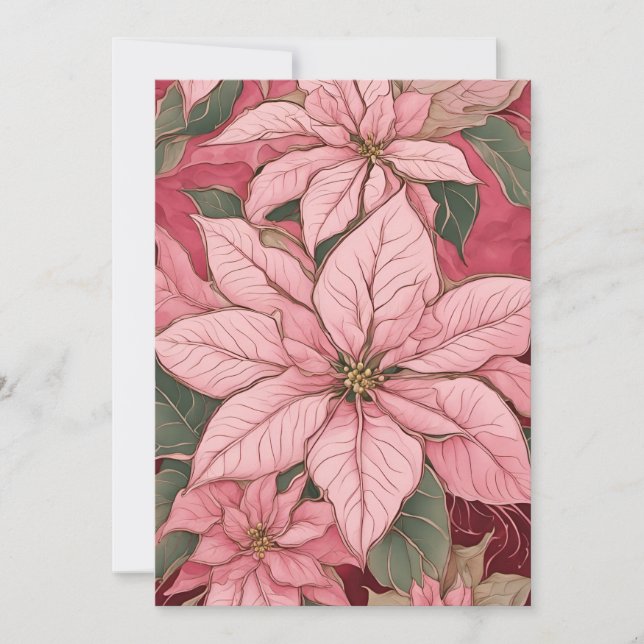 Pink Christmas Poinsettia Design Feiertagskarte (Vorderseite)