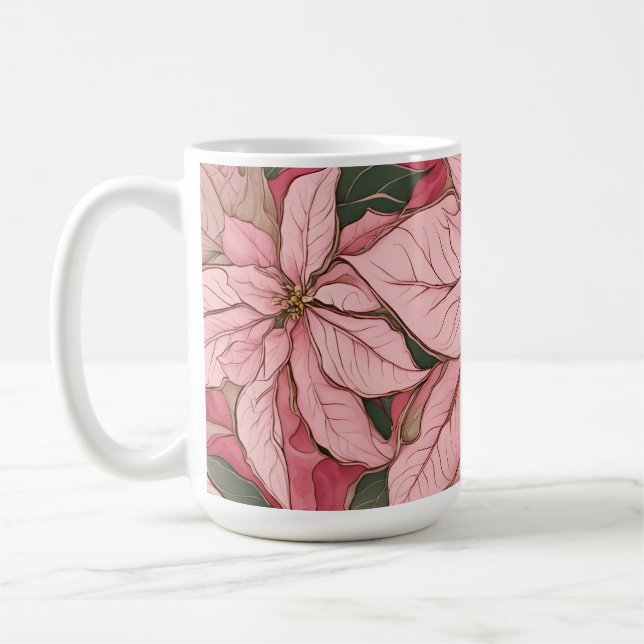 Pink Christmas Poinsettia Design Kaffeetasse (Links)