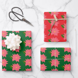 Pink Christmas Poinsettia Geschenkpapier Set