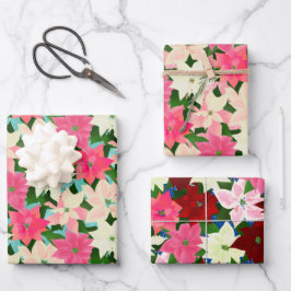 Pink Christmas Poinsettias Geschenkpapier Set