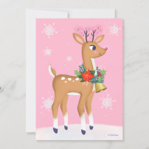 Pink Christmas Retro Rudolph personalisieren Flat Feiertagskarte