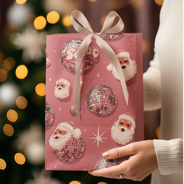 Pink Christmas Retro Santa Gift Bag Mittlere Geschenktüte (Von Creator hochgeladen)