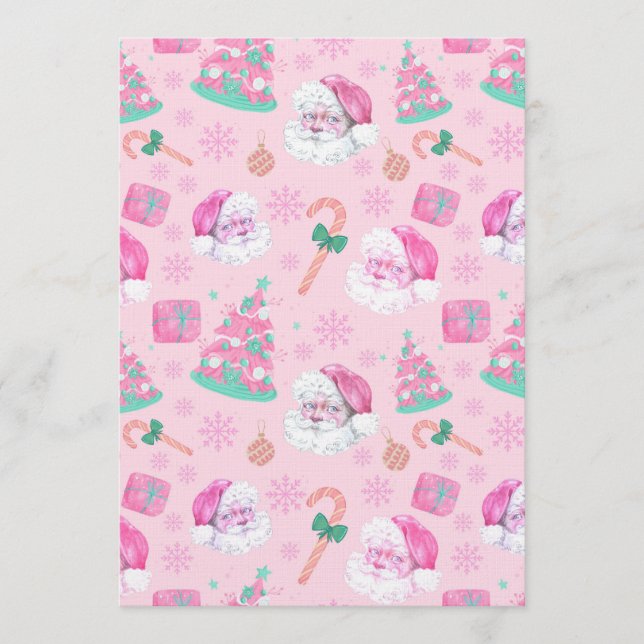 Pink Christmas Santa Clau & Tree Seamless Pattern Einladung (Vorderseite)
