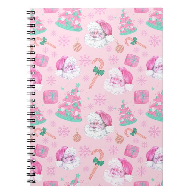 Pink Christmas Santa Clau & Tree Seamless Pattern Notizblock (Vorderseite)