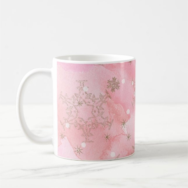 Pink Christmas Snowflakes Boho Pattern Kaffeetasse (Links)