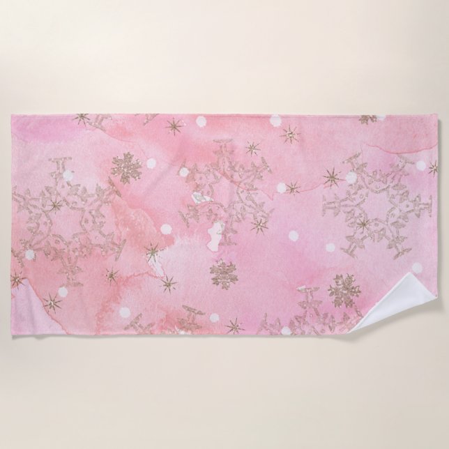 Pink Christmas Snowflakes Boho Pattern Strandtuch (Vorderseite)
