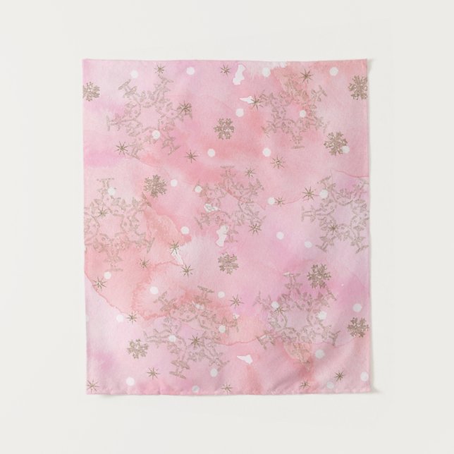 Pink Christmas Snowflakes Boho Pattern Wandteppich (Vorderseite)