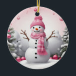Pink Christmas Snowman Keramik Ornament<br><div class="desc">Pink Christmas Snowman</div>