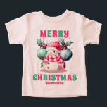Pink Christmas Snowman Personalisierter Name<br><div class="desc">Rosa Weihnachten Schneemann Personalisiert Name Kleinkind im Shirt</div>