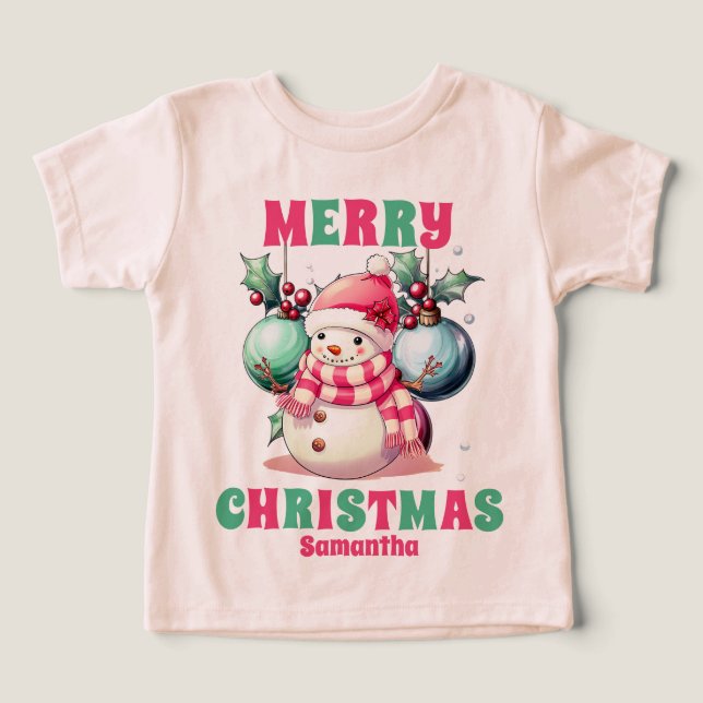 Pink Christmas Snowman Personalisierter Name (Design Vorderseite)