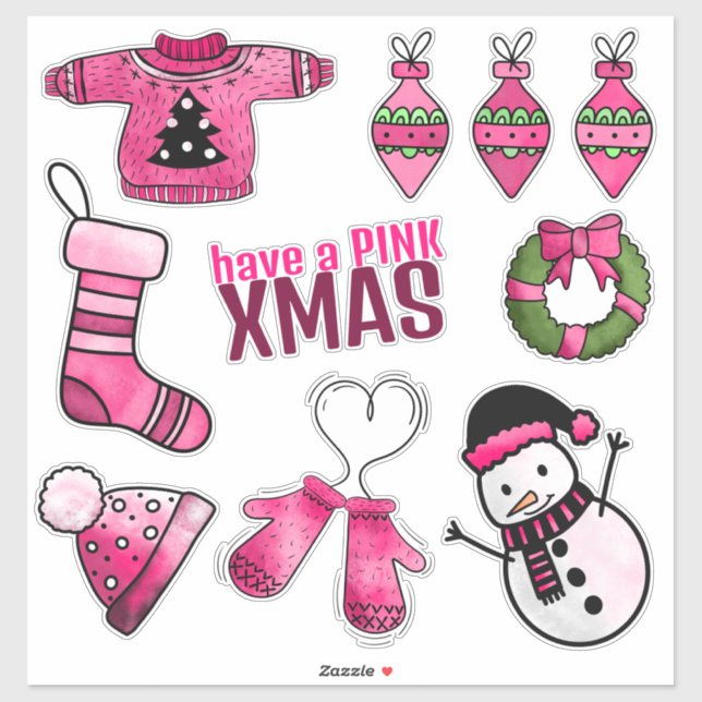 Pink Christmas Sticker Pack (Blatt)