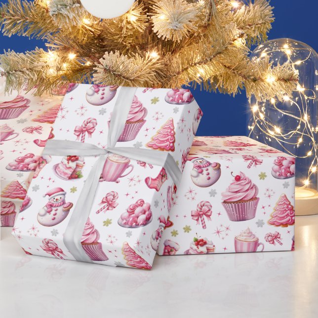 Pink Christmas Sweet Niedlicher Spaß Geschenkpapier (Feiertage)