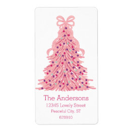 Pink Christmas Tree and Bow Return Address