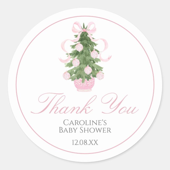 Pink Christmas Tree Baby Shower Sticker (Vorderseite)