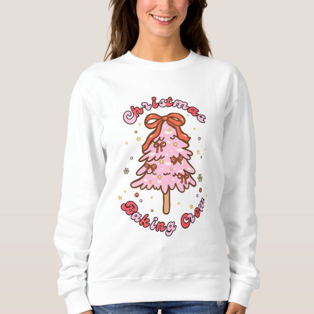Pink Christmas Tree Baking Crew Sweatshirt (Vorderseite)