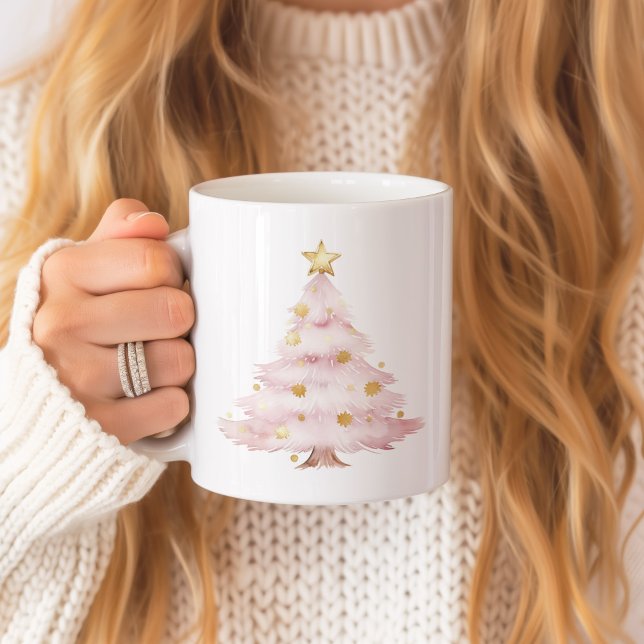 Pink Christmas Tree Bow Kaffeetasse (Pink Christmas Trees Mug)