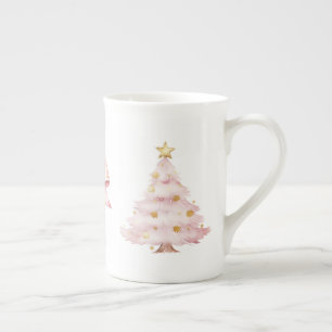 Pink Christmas Tree Bow Prozellantasse