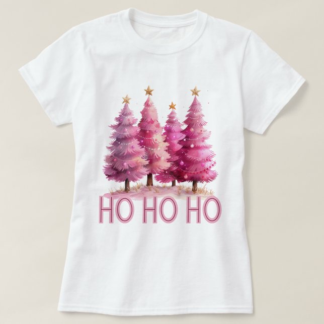 Pink Christmas tree HOHOHO T-Shirt (Design vorne)