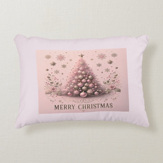 Pink Christmas Tree Merry Christmas Accent Pillow Dekokissen (Vorderseite)
