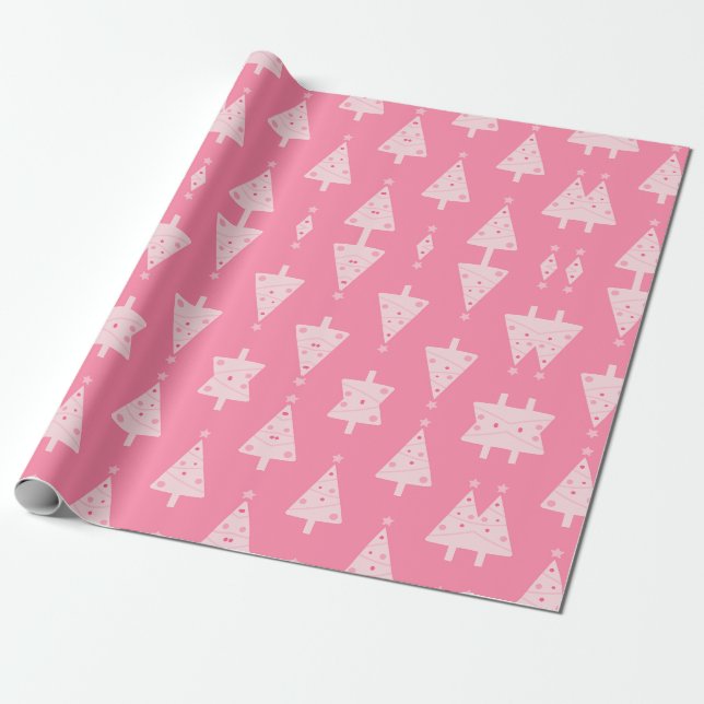 Pink Christmas Tree Muster Geschenkpapier (Ungerollt)