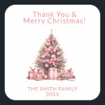 Pink Christmas Tree Party Quadratischer Aufkleber<br><div class="desc">Rosa Weihnachtsbaum Party Aufkleber für Feiertag bevorzugt für eine festliche Feier.</div>