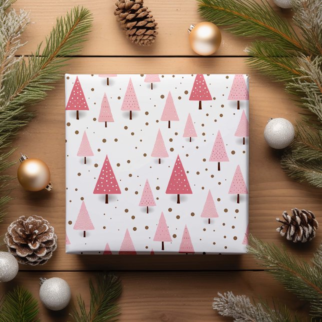 Pink Christmas Tree Pattern Holiday Geschenkpapier (Von Creator hochgeladen)