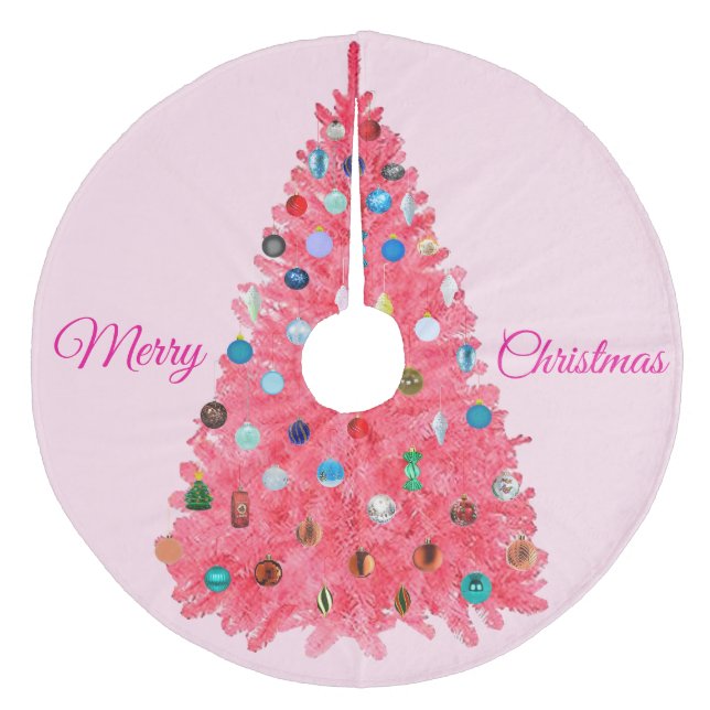 Pink Christmas Tree Skirt Fleece Weihnachtsbaumdecke (Vorderseite)