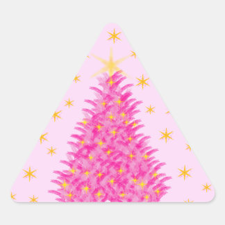 Pink Christmas Tree Stars Dreieckiger Aufkleber